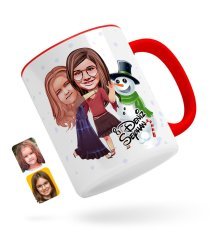 Kişiye Özel Yeni Yıl Kız Kardeşler Karikatürlü Kırmızı Kupa Bardak-3