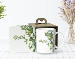 Kişiye Özel Ahşap Kutuda Papatya Temalı Beyaz Kupa Bardak-5