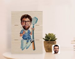 Kişiye Özel Erkek Diş Hekimi Karikatürlü Otantik Masaüstü Ahşap Palet Çerçeve-2