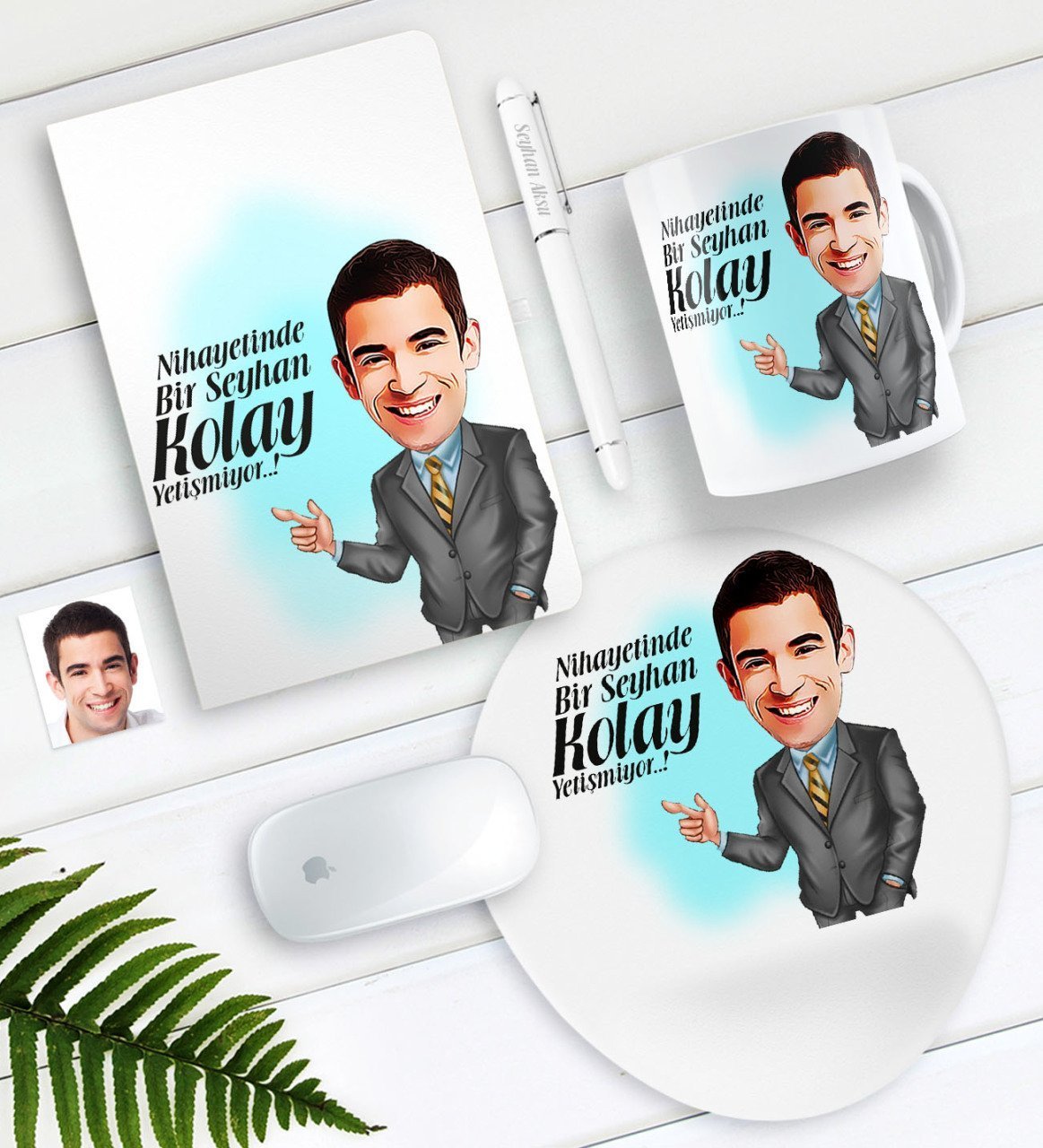 Kişiye Özel Bay Kolay Yetişmiyor Karikatürlü Defter Kalem Kupa Mouse Pad Seti-2