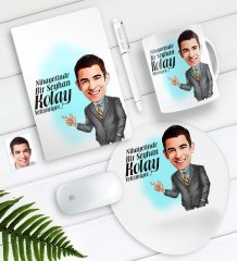 Kişiye Özel Bay Kolay Yetişmiyor Karikatürlü Defter Kalem Kupa Mouse Pad Seti-2