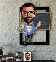 Kişiye Özel Bay Kimya Öğretmeni Karikatürlü 3D Ahşap Tablo-1