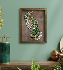 BK Home Tavus Kuşu Tasarımlı Doğal Masif Ahşap Çerçeveli Tablo 45x65cm-1