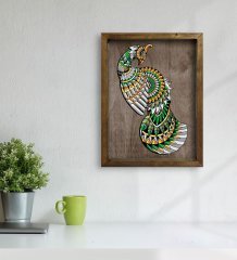 BK Home Tavus Kuşu Tasarımlı Doğal Masif Ahşap Çerçeveli Tablo 45x65cm-1