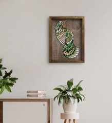BK Home Tavus Kuşu Tasarımlı Doğal Masif Ahşap Çerçeveli Tablo 45x65cm-1