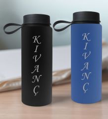 BK Gift Kişiye Özel İsimli 2’li Siyah ve Mavi Cam Matara 500ml, Sevgiliye Hediye, İsimli Cam Matara, Sevgililer Günü