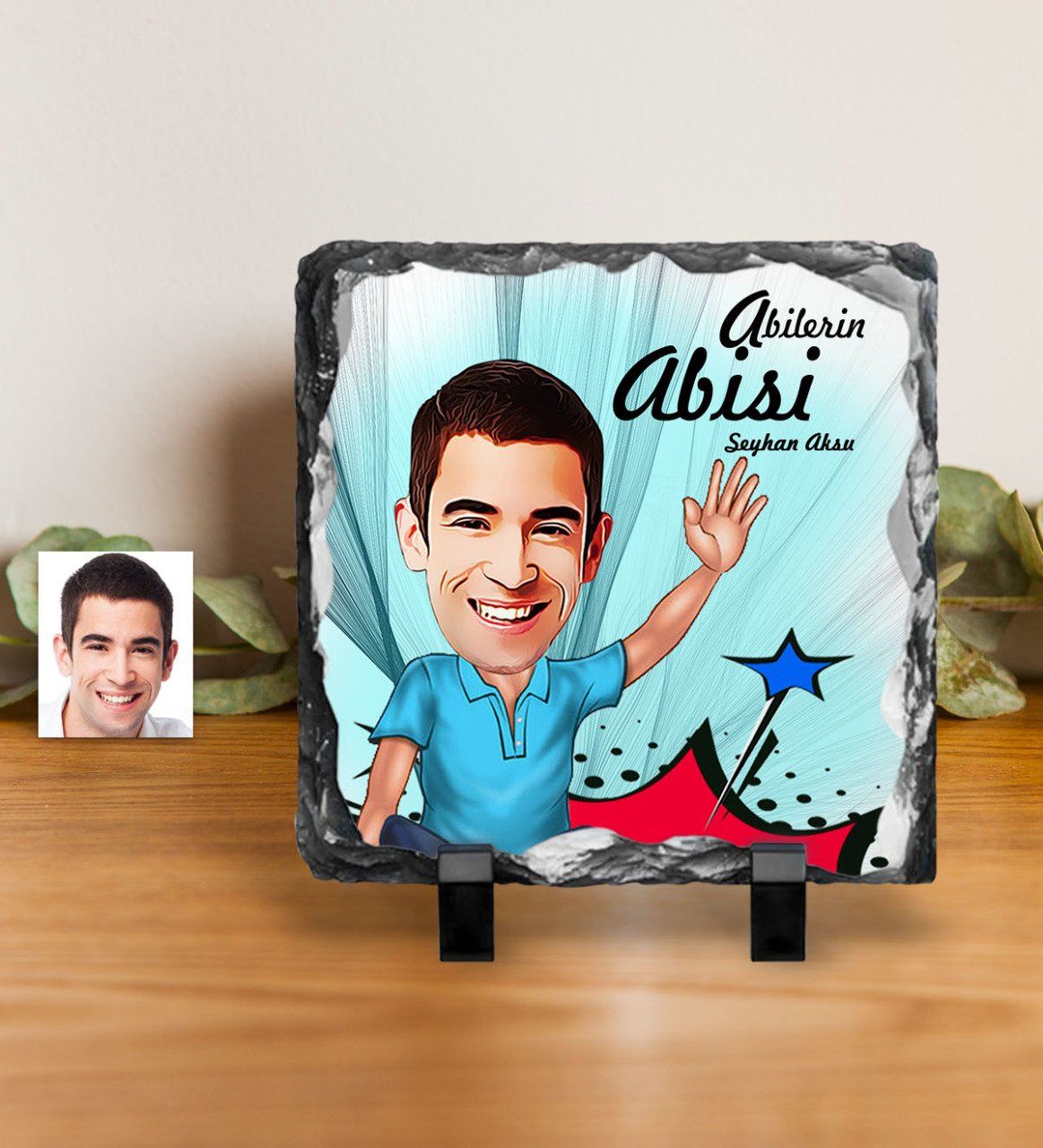 Kişiye Özel Abilerin Abisi Karikatürlü Dekoratif Doğal Taş - 1
