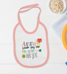 BK Kids Annem Çok Şey Bilir Tasarımlı Pembe Bebek Body Zıbın ve Mama Önlüğü Hediye Seti-1