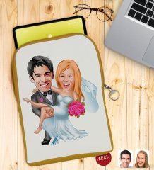 Kişiye Özel Evleniyoruz Karikatürlü Taşınabilir Koruyucu Tablet Kılıfı & Organizer Çanta - Sarı-9
