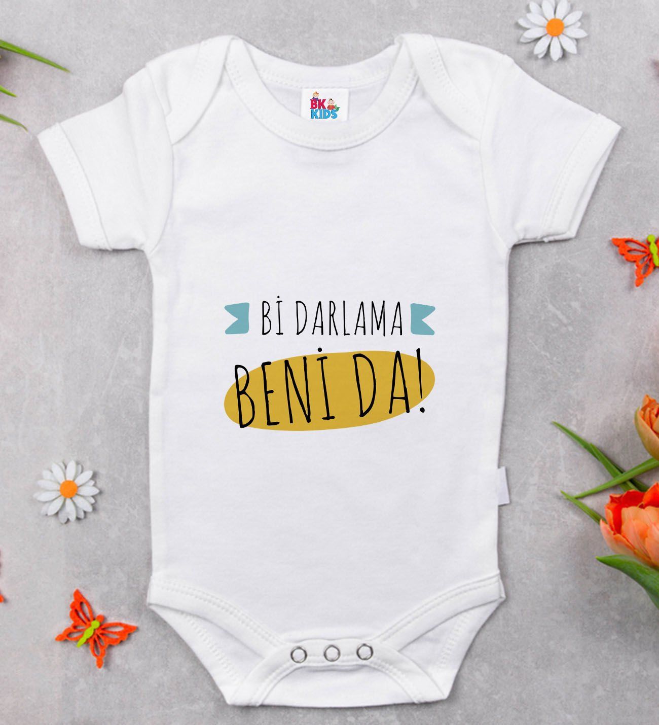 BK Kids Darlama Beni Tasarımlı Beyaz Bebek Body Zıbın-1