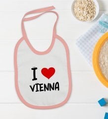 BK Kids I Love Vienna Tasarımlı Pembe Bebek Mama Önlüğü - Model 1