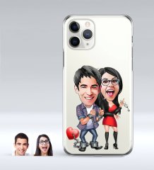 Kişiye Özel Sevgililer Karikatürlü iPhone 11 Pro İnce Şeffaf Silikon Telefon Kapağı-1