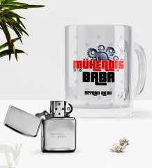 Kişiye Özel Mühendis Baba Cam Kupa Bardak Benzinli Çakmak Seti-1