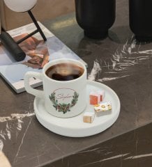Kişiye Özel Sunum Tabaklı Çiçek Tasarımlı Türk Kahvesi Fincanı Model 7