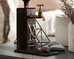 BK Gift Kişiye Özel Kabartma İsimli Musluklu Siyah(Ebony) Ahşap Şarap Standı, Şarap Çeşmesi, Doğum Günü Hediyesi, Ev Hediyesi, İçecek Dispenseri-10