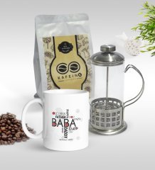 Kişiye Özel Baba Tasarımlı Kupa & French Press & 250gr Filtre Kahve Hediye Seti-1