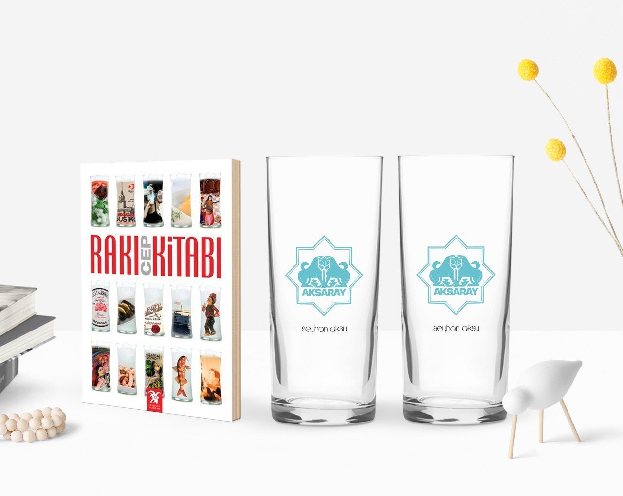 Kişiye Özel Renkli Baskılı Aksaray Tasarımlı Turistik İkili Rakı Bardağı ve Rakı Cep Kitabı Hediye Seti-1