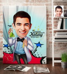 Kişiye Özel Bay Kimya Mühendisi Karikatür Kanvas Tablo (70 x 100 cm.) 2