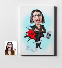 Kişiye Özel Bayan Muhasebeci Karikatür Kanvas Tablo (50 x 70 cm.) 2