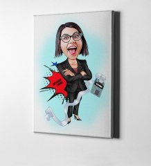 Kişiye Özel Bayan Muhasebeci Karikatür Kanvas Tablo (50 x 70 cm.) 2