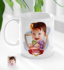 Kişiye Özel İsimli Bebek Karikatürlü Beyaz Kupa Bardak-2