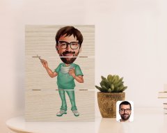 Kişiye Özel Erkek Cerrah Karikatürlü Otantik Masaüstü Ahşap Palet Çerçeve-1
