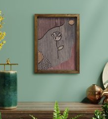 BK Home Gül Tasarımlı Doğal Masif Ahşap Çerçeveli Tablo 45x65cm-1