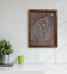 BK Home Gül Tasarımlı Doğal Masif Ahşap Çerçeveli Tablo 45x65cm-1