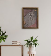 BK Home Gül Tasarımlı Doğal Masif Ahşap Çerçeveli Tablo 45x65cm-1