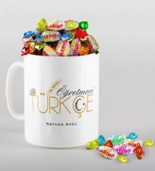 Kişiye Özel Türkçe Öğretmeni Kupa ve Haribo Şeker Hediye Seti