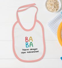 BK Kids Baba Tasarımlı Pembe Bebek Body Zıbın ve Mama Önlüğü Hediye Seti-1