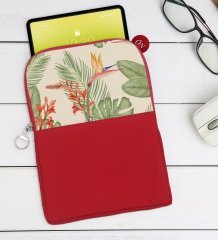 BK Gift Yapraklar Tasarımlı Taşınabilir Koruyucu Tablet Kılıfı & Organizer Çanta - Kırmızı-2
