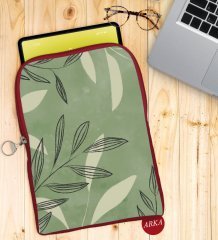 BK Gift Yapraklar Tasarımlı Taşınabilir Koruyucu Tablet Kılıfı & Organizer Çanta - Kırmızı-2