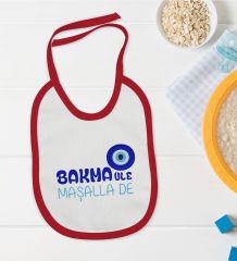 BK Kids Maşallah De Tasarımlı Kırmızı Bebek Mama Önlüğü-1