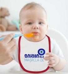 BK Kids Maşallah De Tasarımlı Kırmızı Bebek Mama Önlüğü-1
