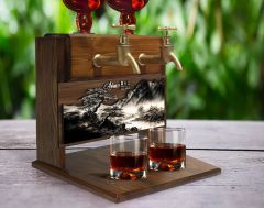 BK Gift Kişiye Özel Kabartma Manzara Tasarımlı Çift Musluklu Doğal Ahşap İçki Standı-8, İçki Standı, Doğum Günü Hediyesi, Ev Hediyesi, Erkek Hediye