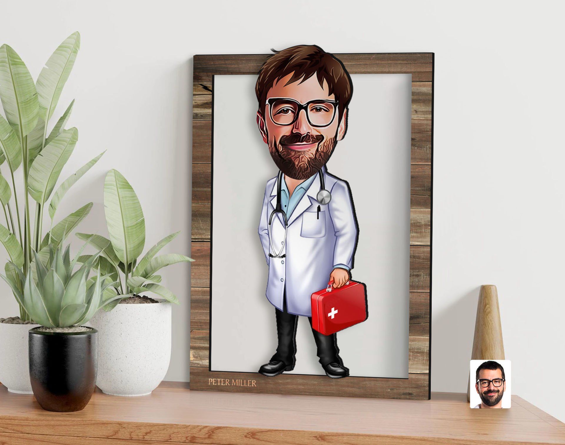 BK Gift Kişiye Özel Erkek Doktor Karikatürlü 3D Ahşap Tablo, Sevgiliye Hediye, Arkadaşa Hediye, Yıl Dönümü Hediyesi, Doğum Günü Hediyesi-4