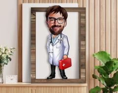BK Gift Kişiye Özel Erkek Doktor Karikatürlü 3D Ahşap Tablo, Sevgiliye Hediye, Arkadaşa Hediye, Yıl Dönümü Hediyesi, Doğum Günü Hediyesi-4