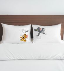 BK Gift Kişiye Özel Eğlenceli Kedi Tasarımlı Pamuklu 2’li Yastık Kılıfı Seti-4 50x70cm , Sevgiliye Hediye, Ev Hediyesi, Tasarım Ev Tekstili