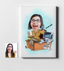 Kişiye Özel Bayan Muhasebeci Karikatür Kanvas Tablo (50 x 70 cm.) 1