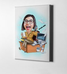 Kişiye Özel Bayan Muhasebeci Karikatür Kanvas Tablo (50 x 70 cm.) 1