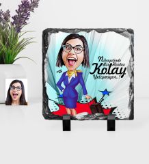 Kişiye Özel Hostes Karikatürlü Dekoratif Doğal Taş - 2