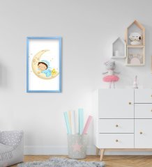 BK Home Sevimli Çocuk Tasarımlı Dekoratif Mavi Ahşap Çerçeveli Çocuk Odası Tablo-1