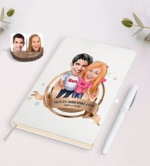 Kişiye Özel Yılın En Mükemmel Çifti Karikatürlü Beyaz Defter ve Kalem Hediye Seti-5