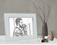 Kişiye Özel Tam Boy Karakalem Köpek ve Erkek Karikatürlü Dekoratif Çerçeve-1