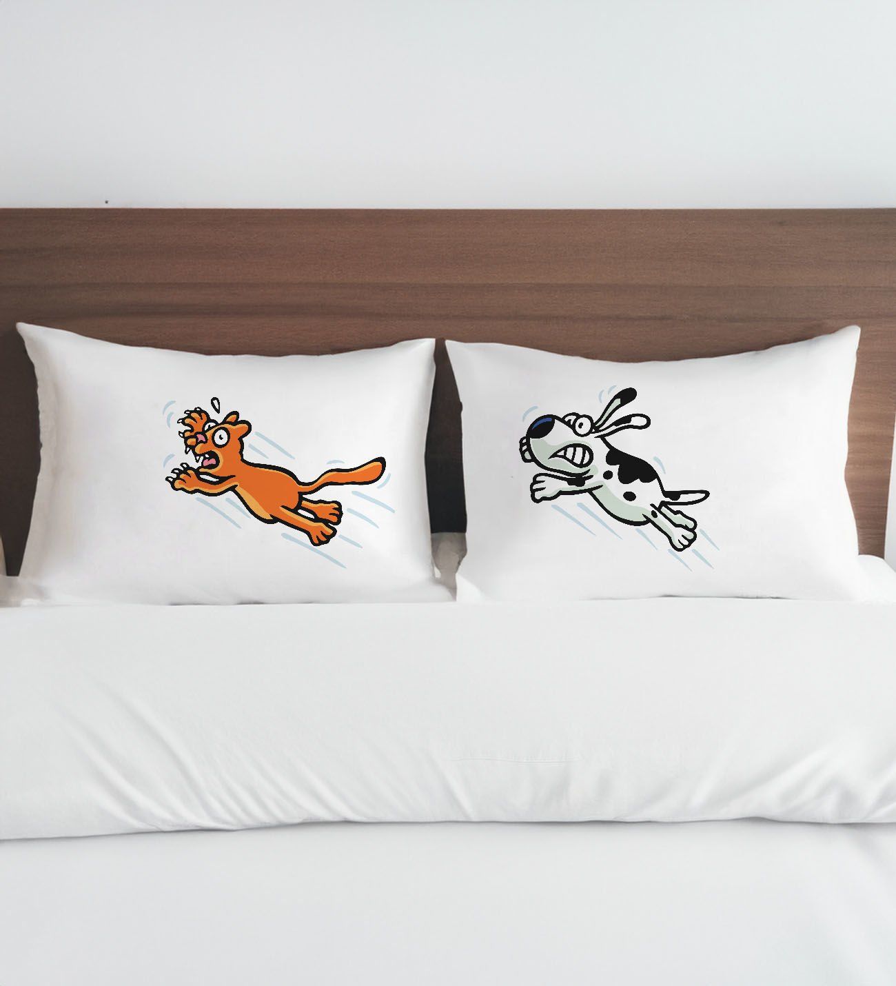 BK Gift Kişiye Özel Eğlenceli Kedi Tasarımlı Pamuklu 2’li Yastık Kılıfı Seti-3 50x70cm , Sevgiliye Hediye, Ev Hediyesi, Tasarım Ev Tekstili
