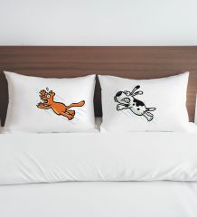 BK Gift Kişiye Özel Eğlenceli Kedi Tasarımlı Pamuklu 2’li Yastık Kılıfı Seti-3 50x70cm , Sevgiliye Hediye, Ev Hediyesi, Tasarım Ev Tekstili