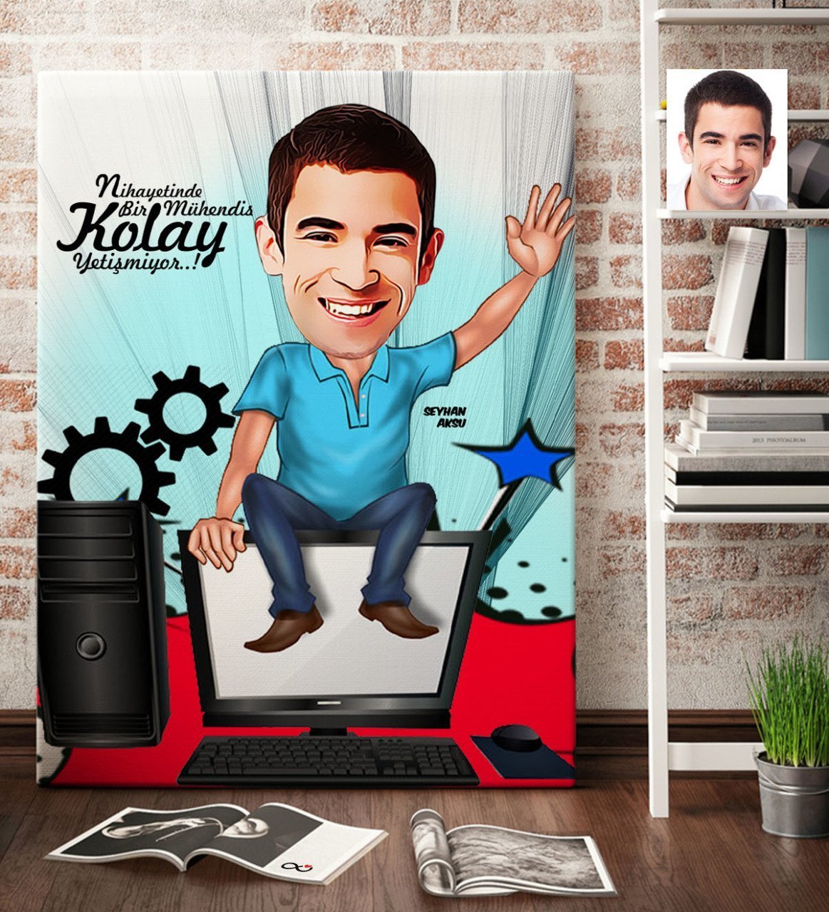 Kişiye Özel Bay Bilgisayar Mühendisi Karikatür Kanvas Tablo (70 x 100 cm.) 1