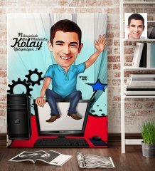 Kişiye Özel Bay Bilgisayar Mühendisi Karikatür Kanvas Tablo (70 x 100 cm.) 1