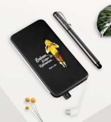 Kişiye Özel Babam Bildiğim Tek Kahraman Siyah 5000 mAh Powerbank ve Kalem Seti